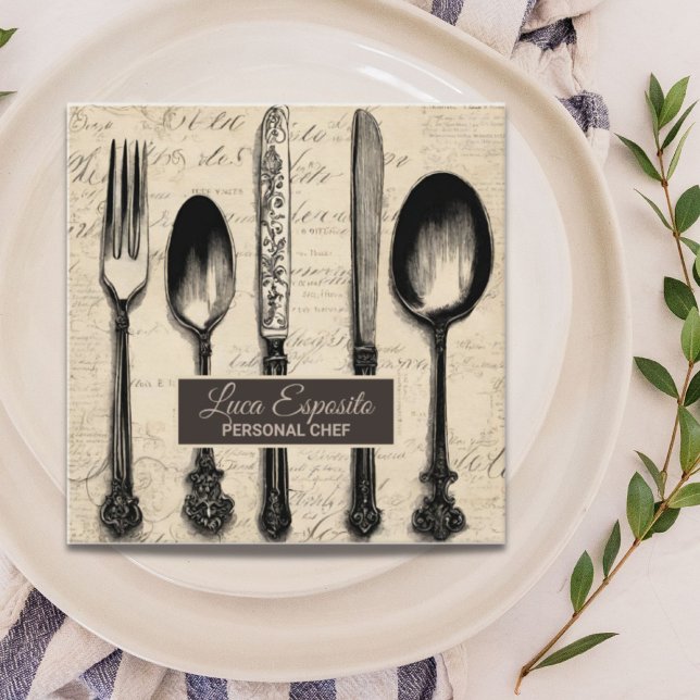 Cutlery Catering Restaurant Caterer Personal Chef Square Business Card (Creator Uploaded)