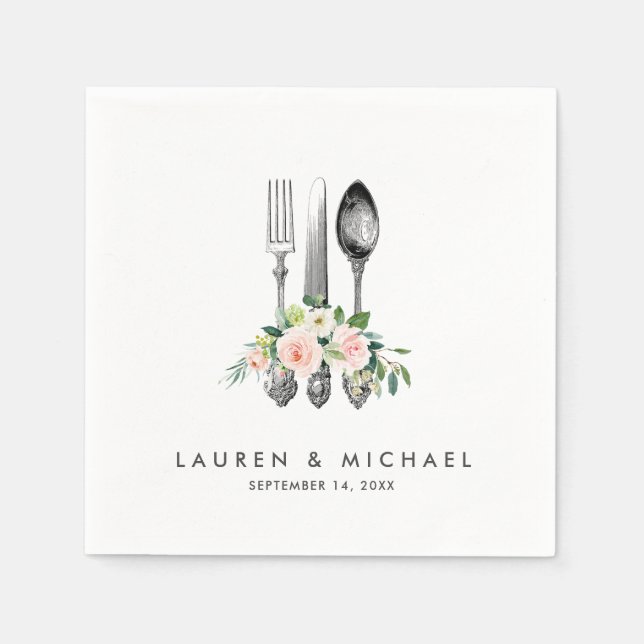 cutlery floral blush greenery wedding napkins (Front)