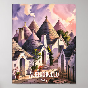 Cutom Alberobello Trulli Houses Italy Watercolor Poster
