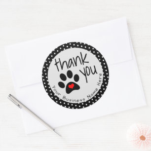 Cutom Black Dog Paw Print Thank You Stickers