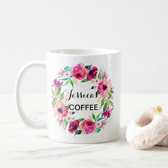 Cutom Name Mug, Personalised Name Mug, Floral-2 Coffee Mug (With Donut)