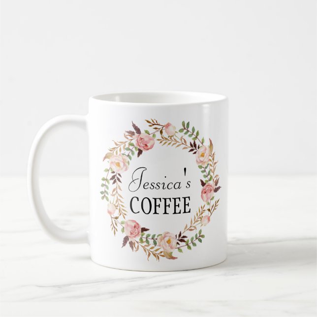 Cutom Name Mug, Personalised Name Mug, Floral-7 Coffee Mug (Left)