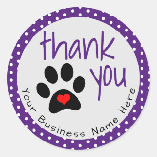 Cutom Purple Dog Paw Print Thank You Stickers