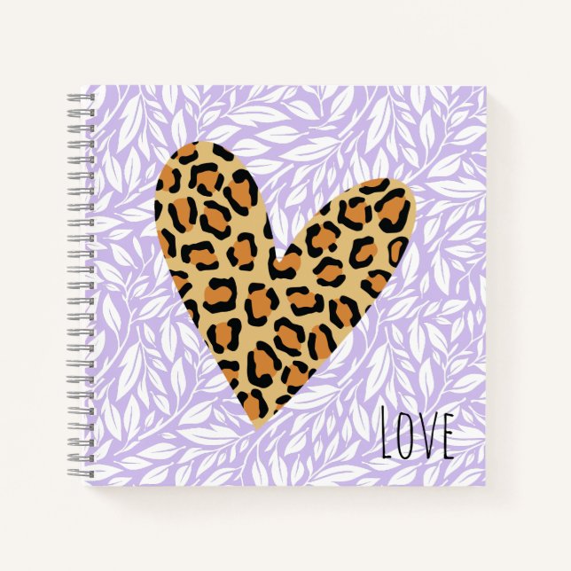 Cutom text Lovely purple backgroun leopard Notebook (Front)