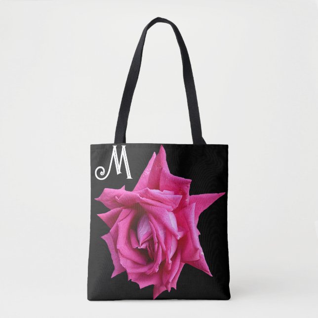 Cutomizable M name pretty pink rose trendy floral Tote Bag (Front)