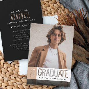 Cutout Block Simple Tab Photo Graduation Party Invitation