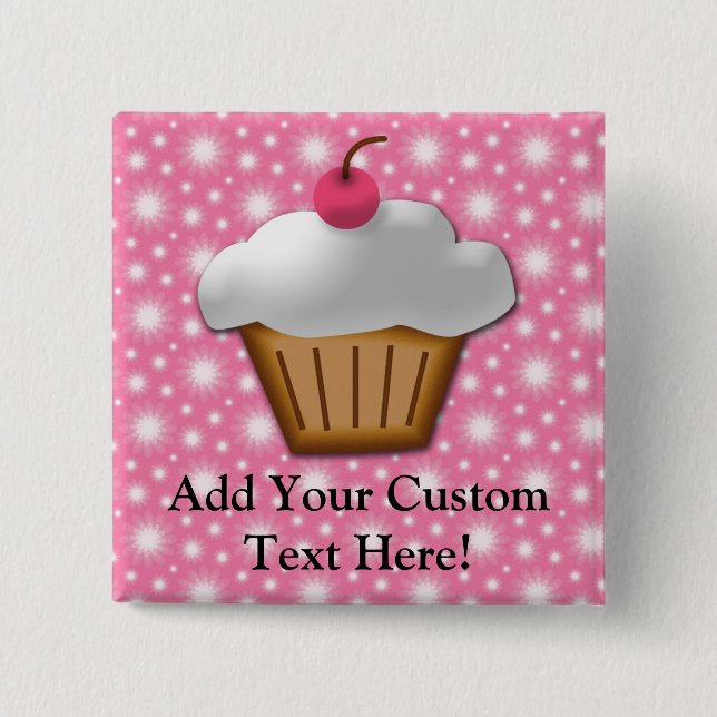 Cutout Cupcake with Pink Cherry on Top 15 Cm Square Badge (Front)