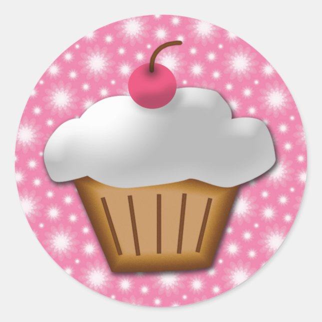 Cutout Cupcake with Pink Cherry on Top Classic Round Sticker (Front)