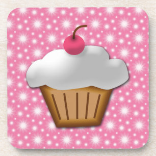 Cutout Cupcake with Pink Cherry on Top Coaster