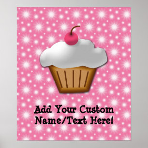 Cutout Cupcake with Pink Cherry on Top Poster
