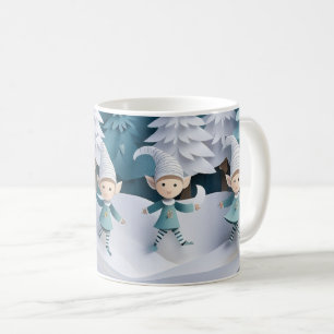Cutout Elves in the Snow Christmas  Coffee Mug