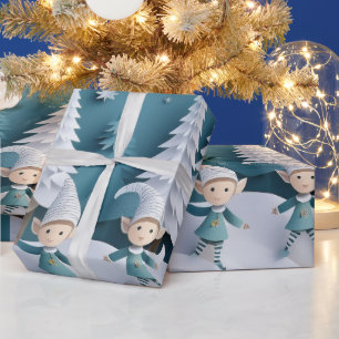 Cutout Elves in the Snow Christmas Wrapping Paper