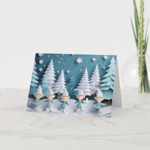 Cutout Elves in the Snow Personalised Christmas  Card