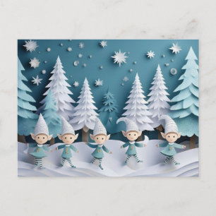 Cutout Elves in the Snow Personalised Christmas  Holiday Postcard