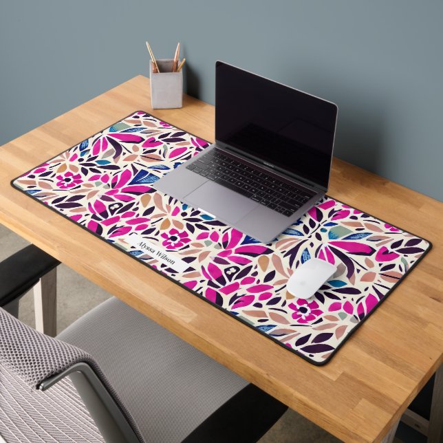 Cutout Inspired Floral Shapes Pattern  Desk Mat (Office 2)