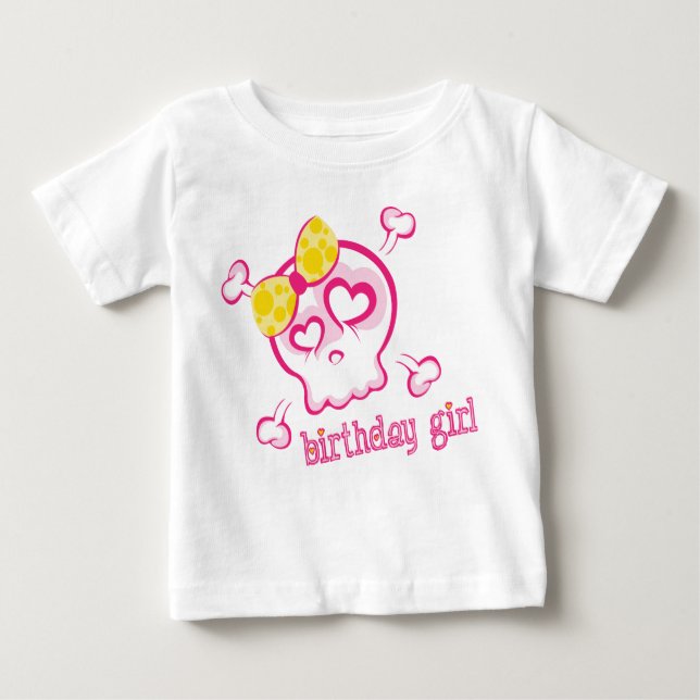 Cutsie Artistic Skull Girl Birthday Design Baby T-Shirt (Front)
