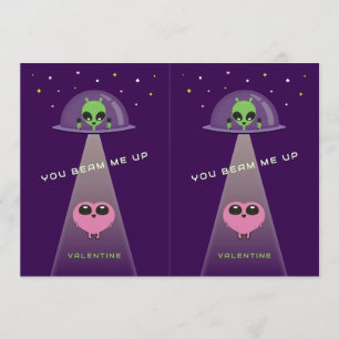 Cuttable UFO Kids Valentine Cards Purple & Pink