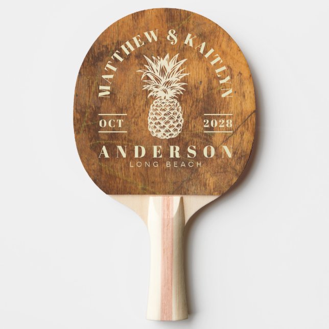 Cutting Block Tropical Pineapple Wedding Crest Ping Pong Paddle (Front)