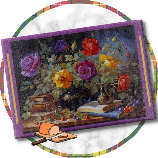 CUTTING BOARD - Floral Bouquet on Table With Books