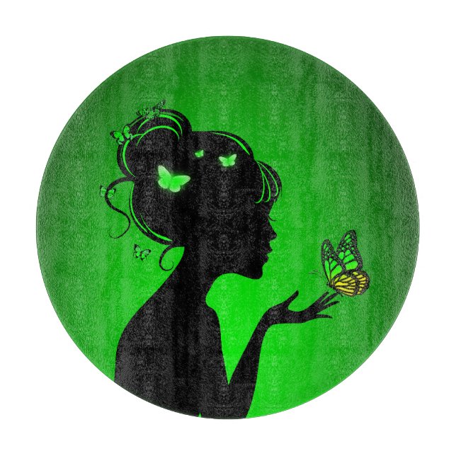 Cutting Board Green Butterfly Woman (Front)