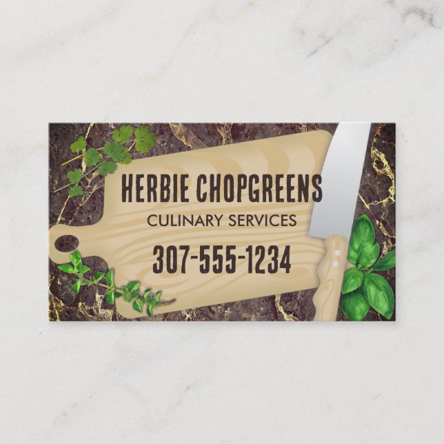 cutting board herbs chef cooking business card (Front)