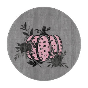 Cutting Board, Pink and Black Leopard Pumpkin Board