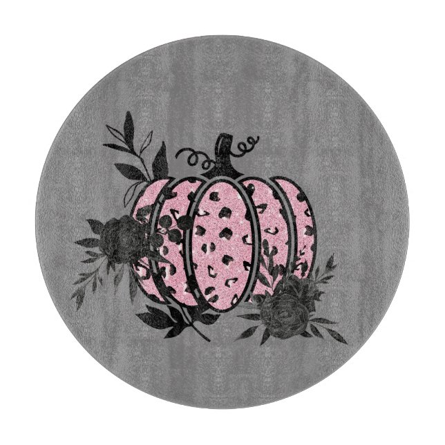 Cutting Board, Pink and Black Leopard Pumpkin Board (Front)
