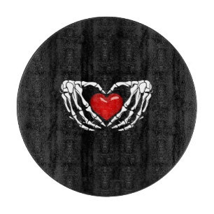 Cutting Board Skeleton Hands Around Heart