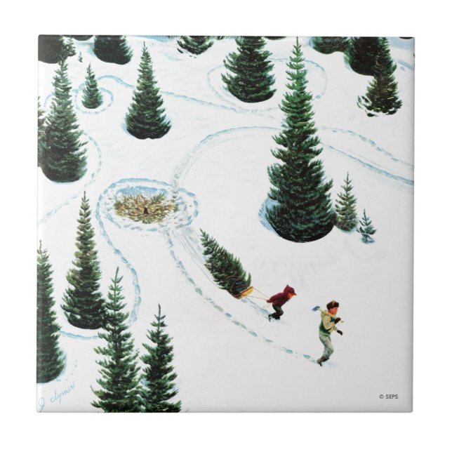 Cutting Down the Tree Ceramic Tile (Front)