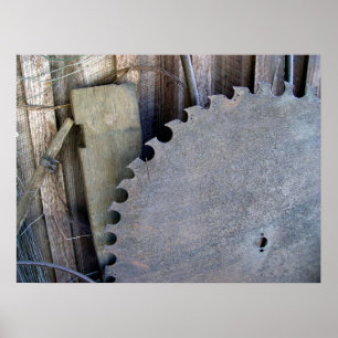 cutting edge sawblade rusty rust abstract wood saw poster