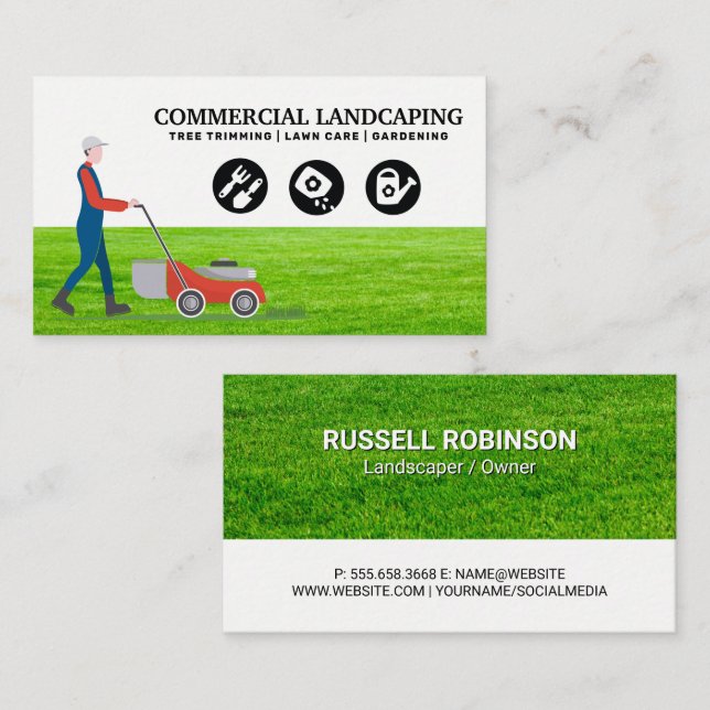 Cutting Grass | Landscaping Icons Business Card (Front/Back)
