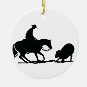 Cutting Horse Ceramic Ornament