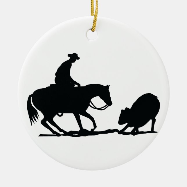 Cutting Horse Ceramic Ornament (Front)