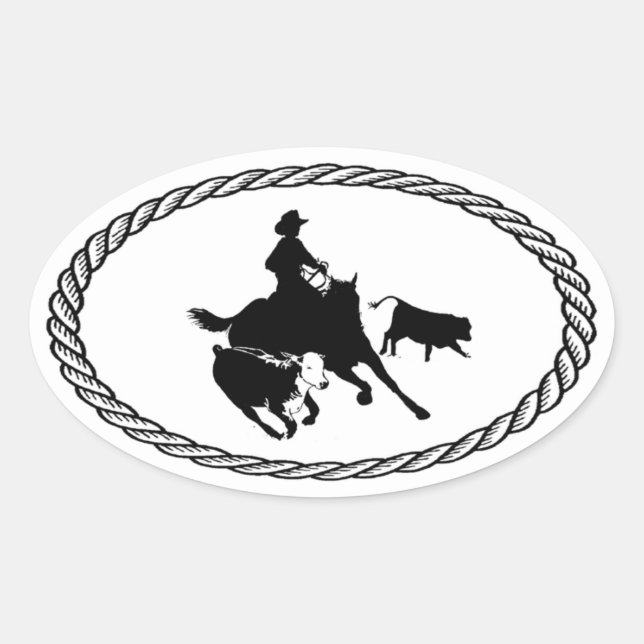 Cutting Horse Euro Style Oval Sticker (Front)