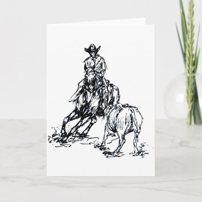 Cutting Horse Western Sketch Design Card (Front)