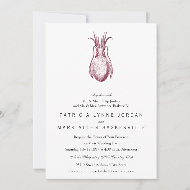 Cuttlefish Letterpress Style Invitation (Front)