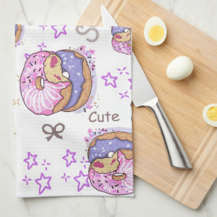 Cuty and pretty sweet donuts Modern purple Tea Towel