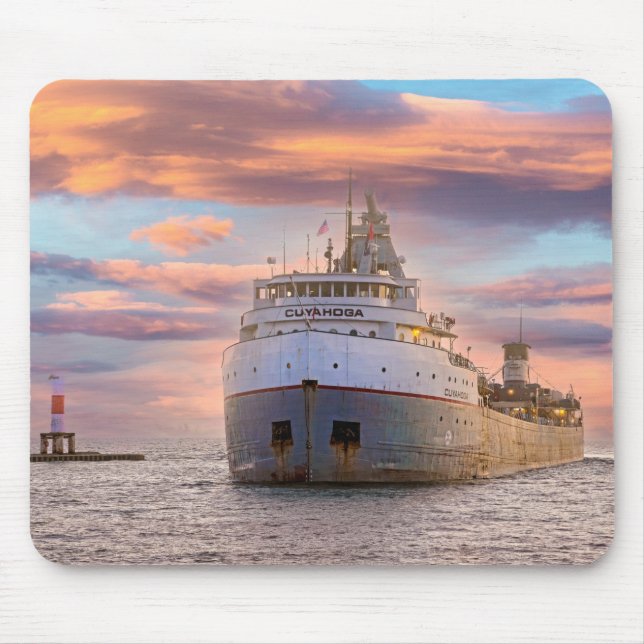 Cuyahoga Freighter At Sunset Mouse Pad (Front)