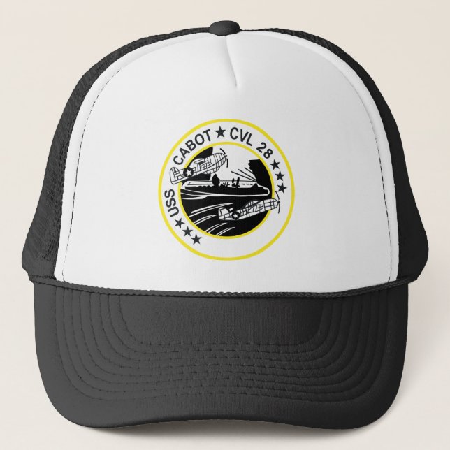 CVL-28 USS CABOT Multi-Purpose Light Aircraft Carr Trucker Hat (Front)