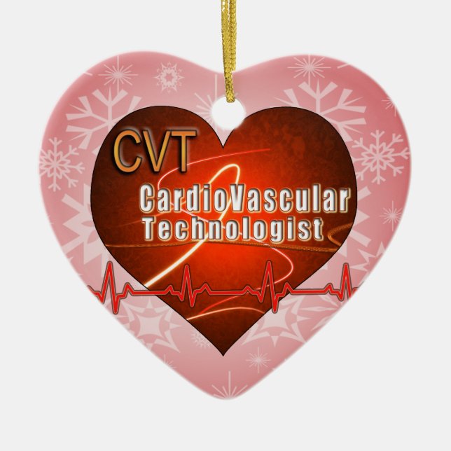 CVT HEART LOGO Cardiovascular Technologist Ceramic Tree Decoration (Front)