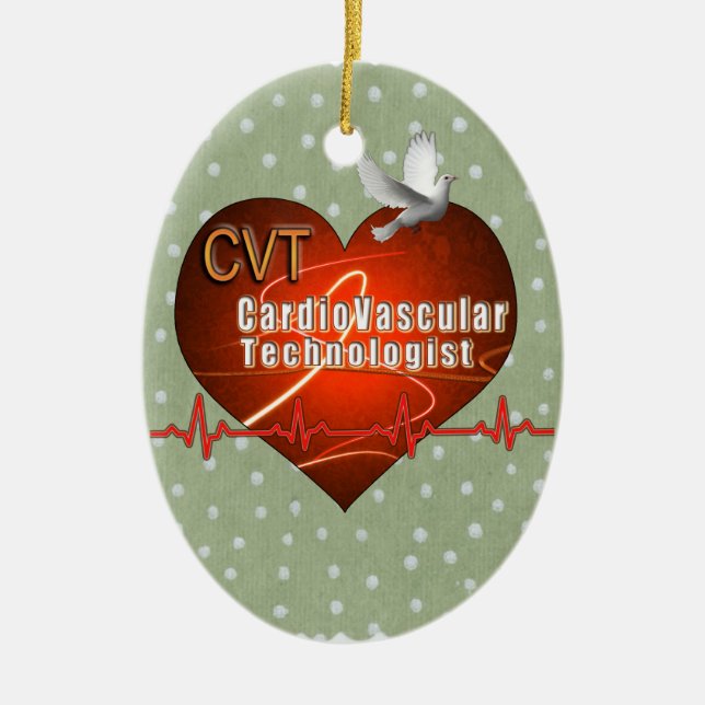 CVT HEART LOGO Cardiovascular Technologist Ceramic Tree Decoration (Front)