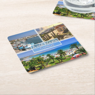 CY Cyprus - Ayia Napa - Harbour - Panorama - Nelia Square Paper Coaster