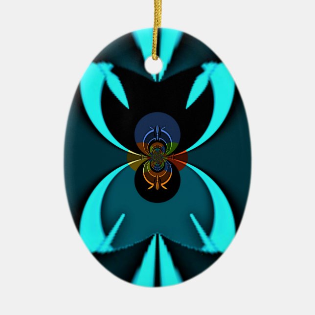 Cyan Abstract Art Print Ceramic Tree Decoration (Front)