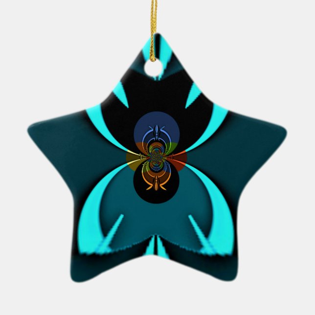 Cyan Abstract Art Print Ceramic Tree Decoration (Front)
