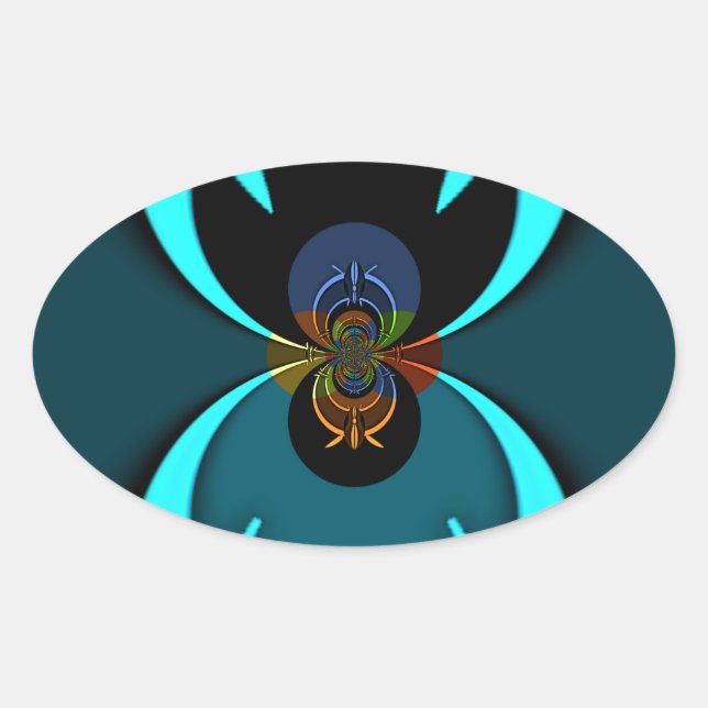 Cyan Abstract Art Print Oval Sticker (Front)