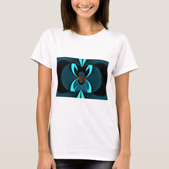 Cyan Abstract Art Print T-Shirt (Front)