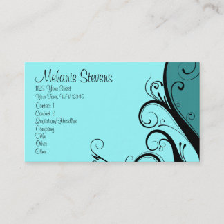Cyan Abstract Floral Business Card