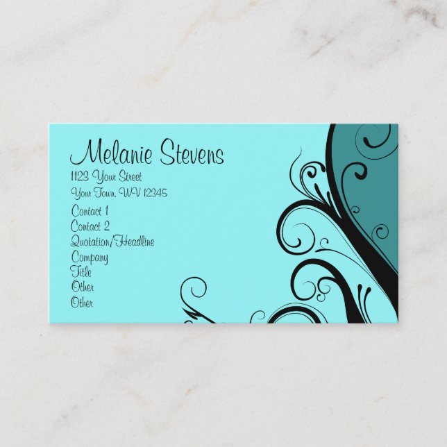 Cyan Abstract Floral Business Card (Front)