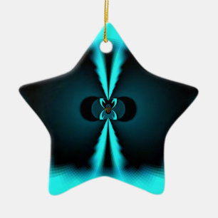 Cyan and Black Abstract Art Print Ceramic Ornament