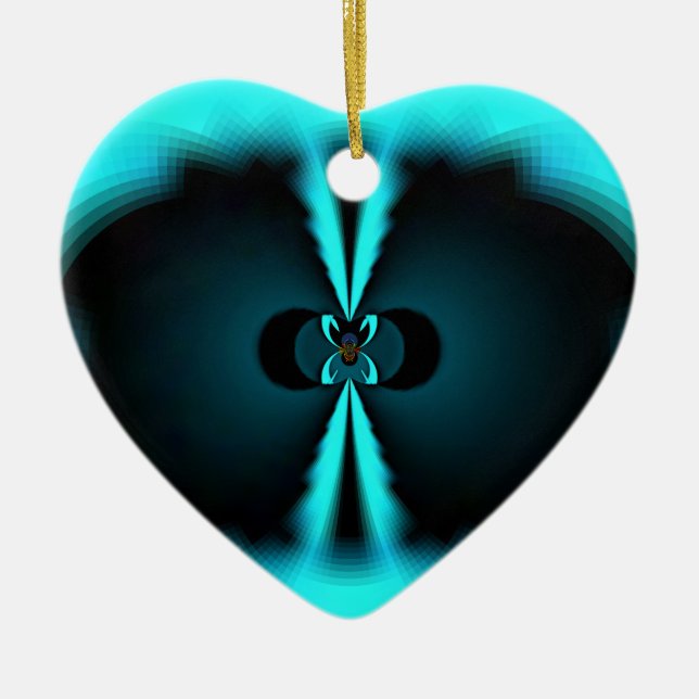 Cyan and Black Abstract Art Print Ceramic Ornament (Front)